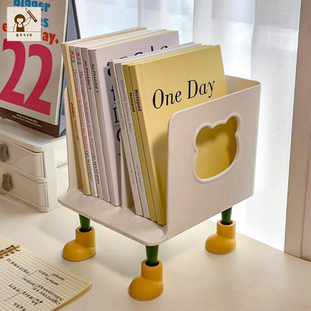Ohayoชั้นวางหนังสือบนโต๊ะ ชั้นวางของบนโต๊ะ Small bookshelf ชั้นวางหนังสือแบบตั้งโต๊ะ ถึงหนังสือจะเยอะก็ไม่ล้ม มีรูสอดมือ