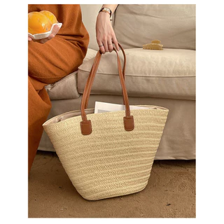 กระเป๋าสาน สายหนัง ทรงshoppping bag minimal P156