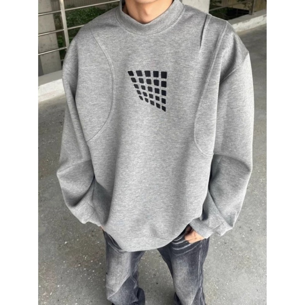 2024ใหม่ฤดูใบไม้ร่วงของผู้ชายย้อนยุคลูกเรือคอผ้าฝ้ายแท้ High Street ยืนขึ้นปก jacquard sweatershirt