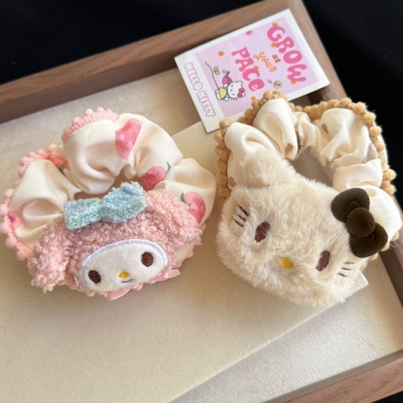 SANRIO น่ารัก ซานริโอ แหวนผมหญิงฤดูใบไม้ร่วงฤดูหนาวคิตตี้แมวหัวเชือกแฟชั่น ยางรัดผม เครื่องประดับผม