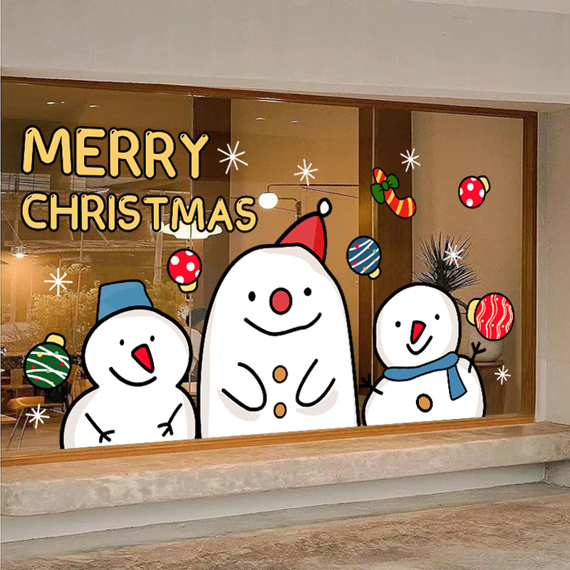 ตกแต่งคริสต์มาส คริสต์มาสสติกเกอร์มนุษย์หิมะสร้างสรรค์ห้างสรรพสินค้าร้านค้าหน้าต่างสติกเกอร์ประตูกระจก