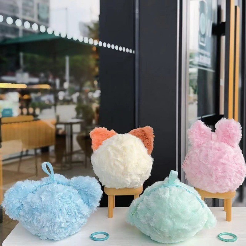 กระเป๋าใส่เหรียญตุ๊กตาสัตว์น่ารักการ์ตูนเด็กสามพวงกุญแจกระเป๋านักเรียนจี้
