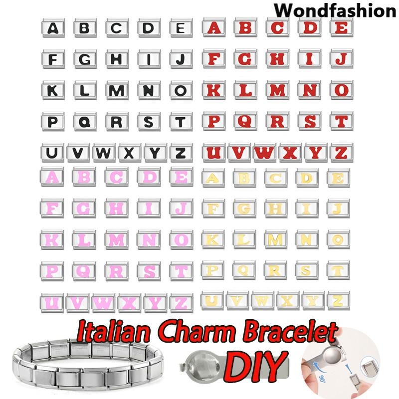หลายสีตัวอักษรภาษาอังกฤษอิตาเลี่ยน Charm สร้อยข้อมือ Fit 9 มม.สร้อยข้อมือสแตนเลส DIY เครื่องประดับทําอุปกรณ์เสริม Retro บุคลิกภาพโมดูลสร้อยข้อมืออุปกรณ์เสริม