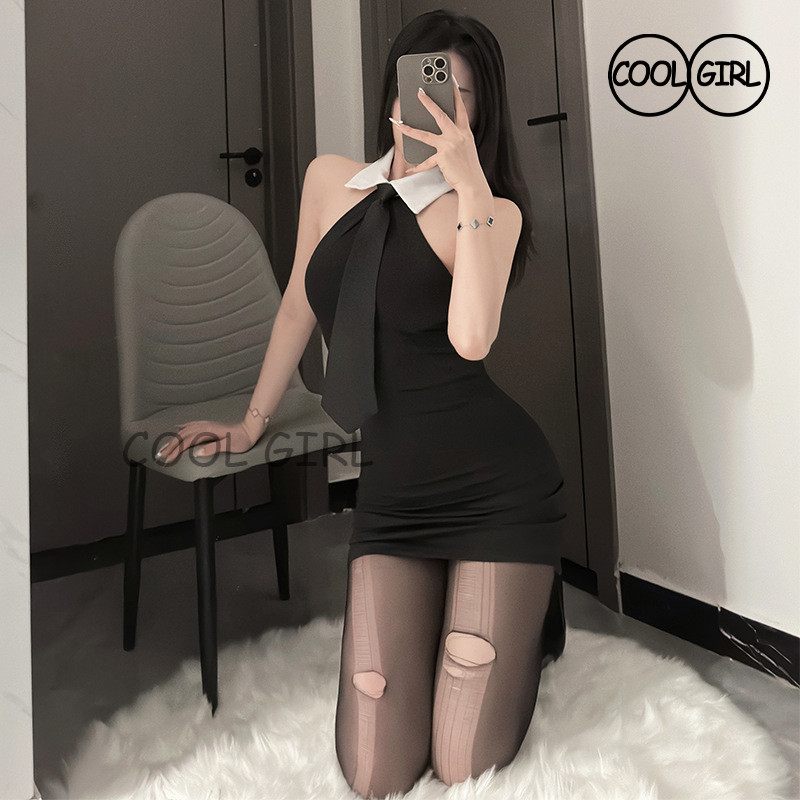 🖤girl🖤คอสเพลย์ เดรสสายเดี่ยวเซ็กซี่รัดรูป ชุดเลขา สวมใส่สบาย จัดส่งจากประเทศไทย
