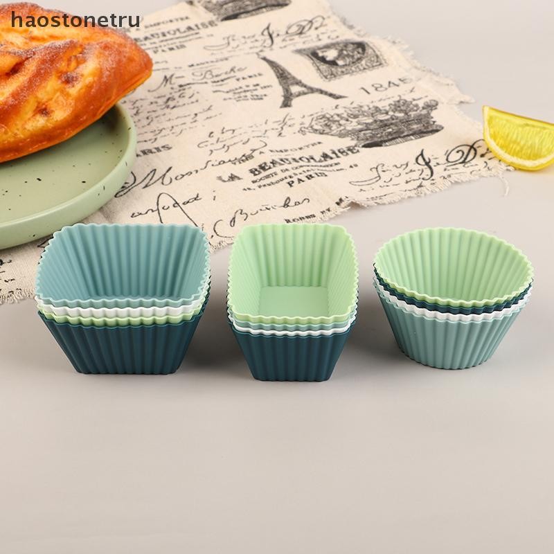 Ost 6 ชิ้น/เซ็ตซิลิโคน Cupcake Liners แม่พิมพ์ DIY รอบสี่เหลี่ยมผืนผ้านํากลับมาใช้ใหม่ Non-Stick มัฟฟินถ้วยเบเกอรี่ Decorag เครื่องมือ N