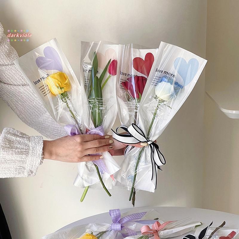 [darkviole] 20 ชิ้นเดี่ยว Rose แขนดอกไม้ห่อกระเป๋าช่อดอกไม้บรรจุภัณฑ์ถุง Clear Cellophane ดอกไม้ Wrappers สําหรับวันวาเลนไทน์ [ใหม่]