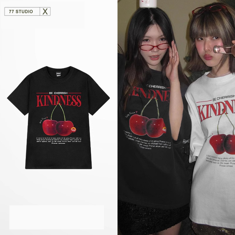 COD（จัดส่งภายใน 24 ชั่วโมง）เสื้อยืด oversized t shirt 100%cotton เชอร์รี่ แฟชั่น สีขาว/สีดํา เสื้อ