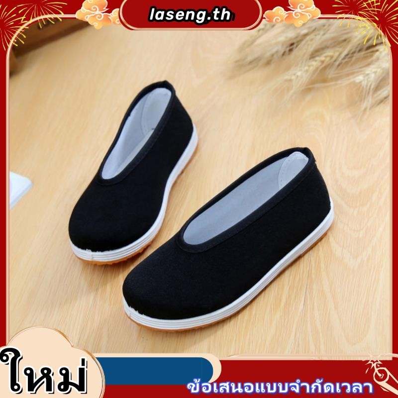รองเท้าปากกลม ระบายอากาศ สีดํา สไตล์จีน โบราณ สําหรับเด็กผู้ชาย 11.4