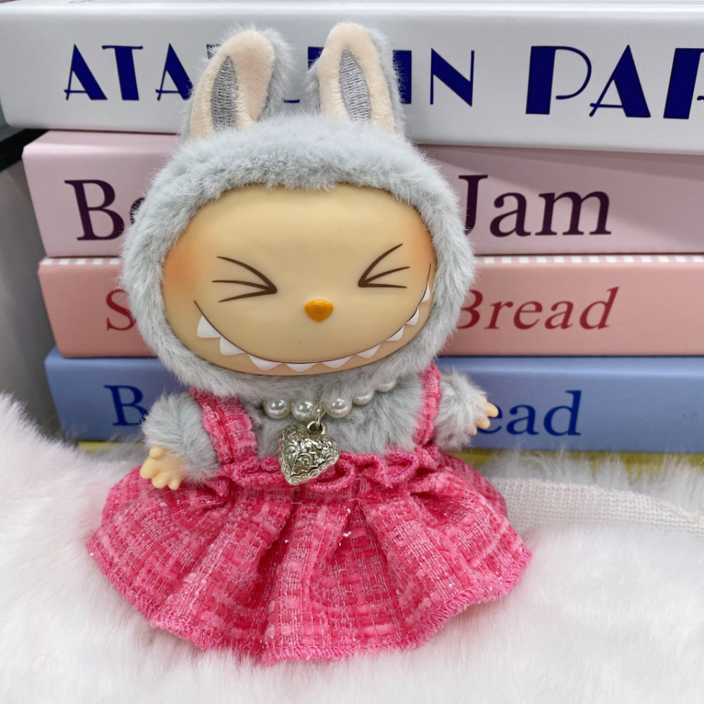 Mini DollS เสื้อผ้าเครื่องแต่งกายอุปกรณ์เสริมสีสําหรับ Labubu V1 V2 ชุดสายคล้องคอสร้อยคอ hairpin เสื้อผ้า