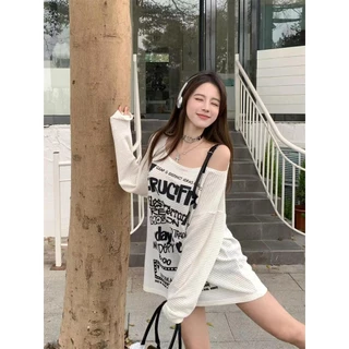 Veewink เสื้อยืดแขนยาว ป้องกันแดด เปิดไหล่ ทรงหลวม สไตล์เกาหลี สําหรับผู้หญิง ผ้านิ่มใส่สบายทรงหลวมเข้ารูป รุ่น