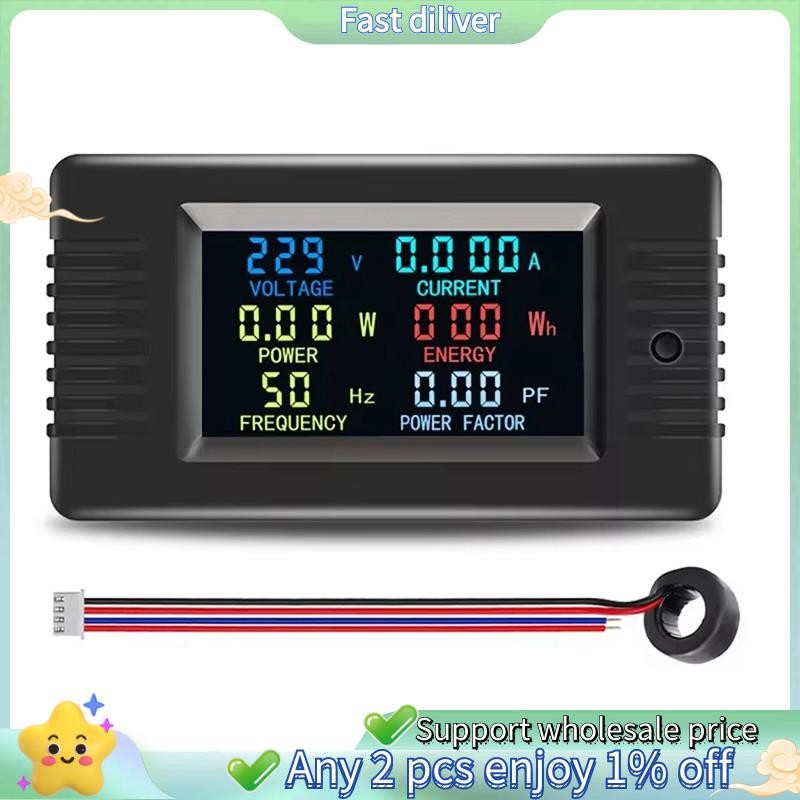 Pzem-022- Single-Phase AC Volt Amp Meter หน้าจอสีความถี่ Power Factor Wattmeter Power Meter 100A พร้