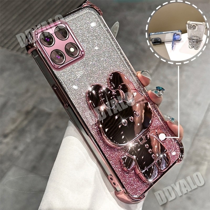 ถุงลมนิรภัยสําหรับ Honor X9c 5G X7c X5B Plus Honor 200 สมาร์ท Glitter สี่มุมชุบ anti drop เคสโทรศัพท์การ์ตูน 3D กระต่ายขาตั้ง TPU ปกอ่อน