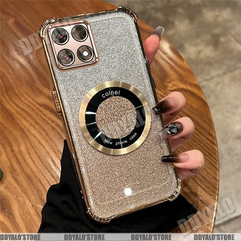 หรูหราถุงลมนิรภัยสําหรับ Honor X9c 5G X7c X5B Plus Honor 200 สมาร์ท Electroplated สี่มุม anti drop Glitter เคสโทรศัพท์แม่เหล็กดูด TPU ปกอ่อน