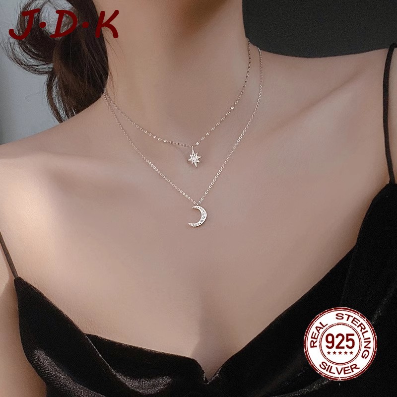 JDK Star Moon 925 สร้อยคอเงินเครื่องประดับจี้สําหรับผู้หญิง