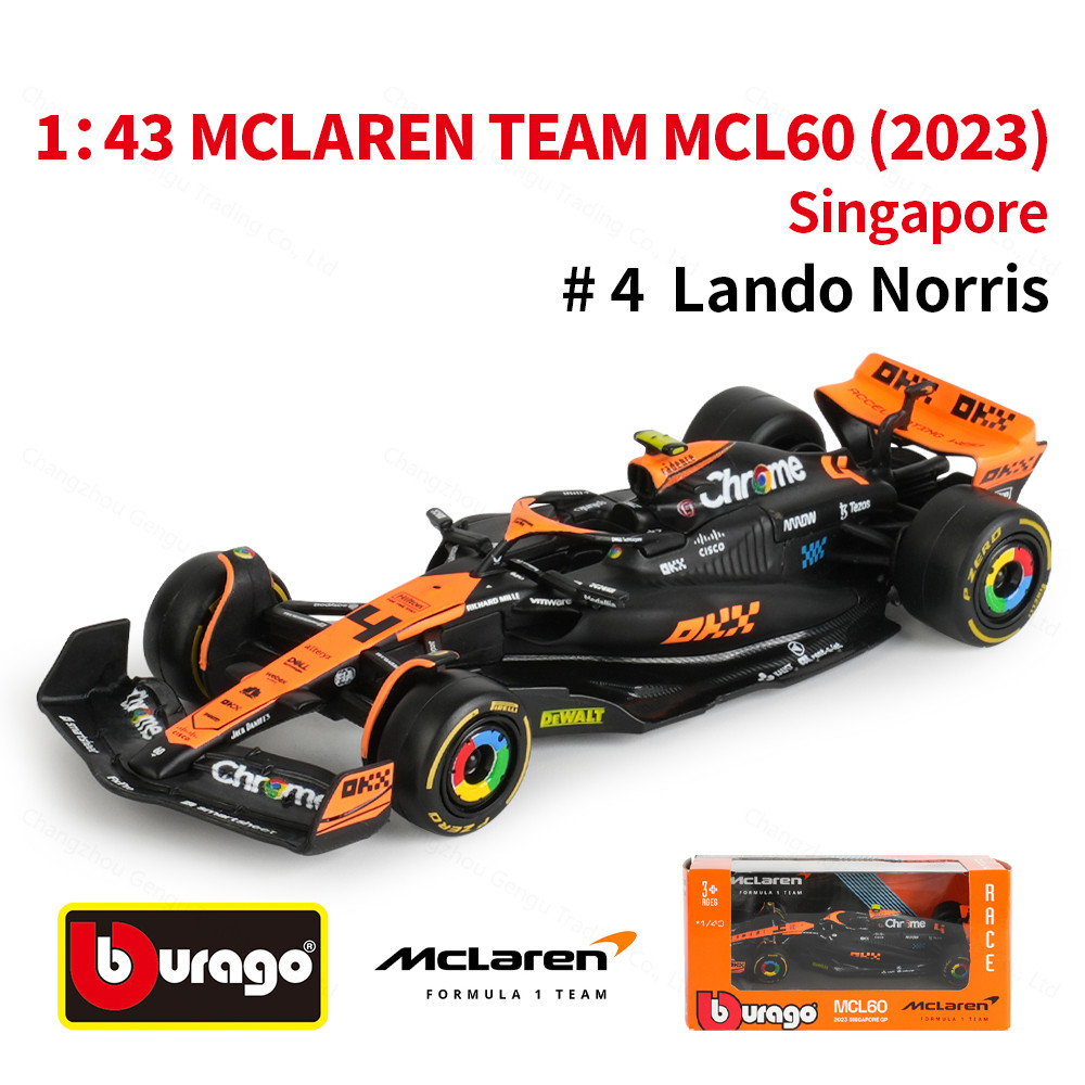 Bburago 1:43 2023 Mclaren สิงคโปร์ MCL60 F1 รถสูตร Die Cast ยานพาหนะสะสมของเล่นแข่งรถ