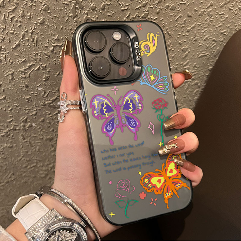 CY133 ผีเสื้อสีสันสดใสสําหรับ lPhone11 12 15 13 14 ProMax 7/8 Plus XR XSMAX 15 สไตล์ใหม่ 12Pr0 13Pro