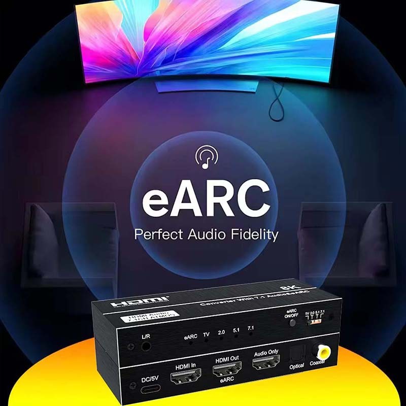 8K 60hz HDMI Audio Extractor 4K144Hz HDMI 2.1 Video Converter รองรับ eARC คืน 7.1CH Dobbly Atmos