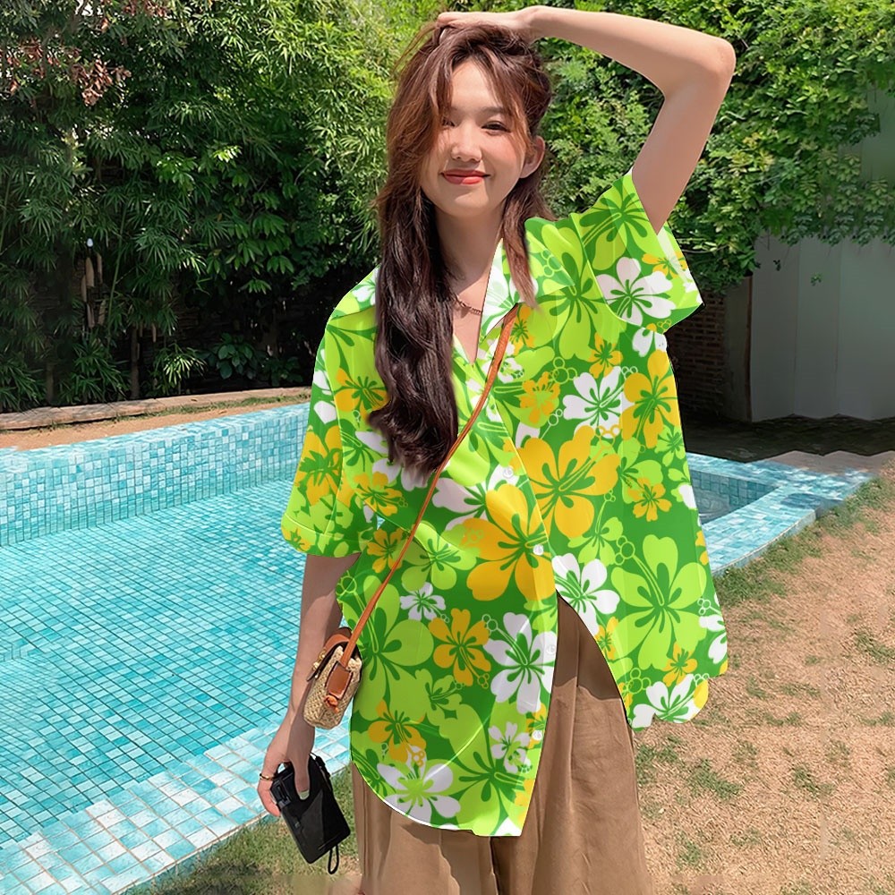 2568 Happy Water-Repellent เสื้อชีฟองเกาหลี Water-Repellent เสื้อแขนสั้นผู้หญิงฤดูร้อนดอกไม้พิมพ์ Sun Protection Robe เสื้อผ้าวันหยุดสาว Street เสื้อผ้า