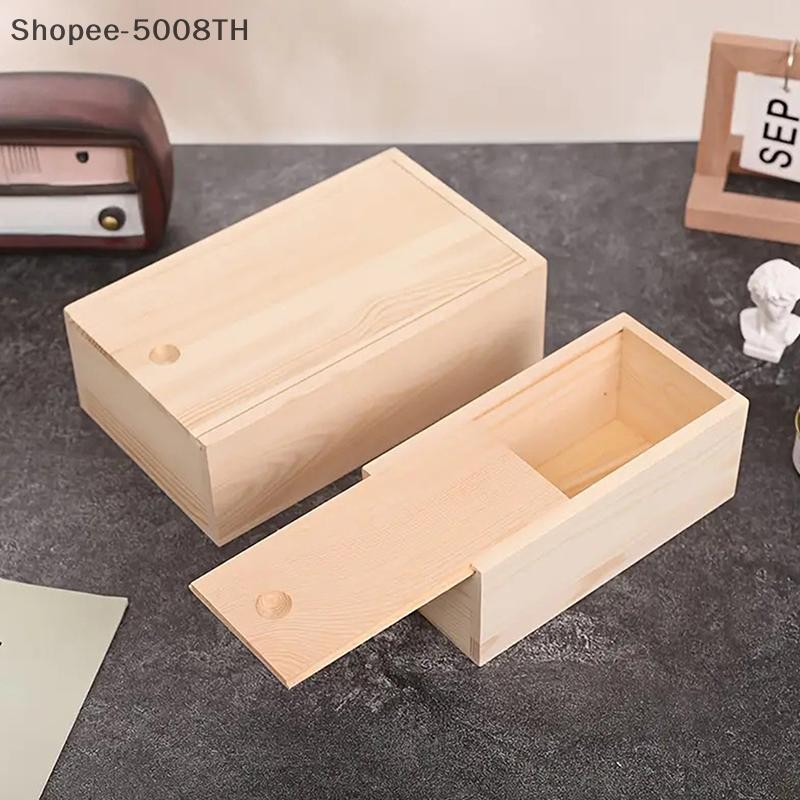 H&L Apr กล่องไม้ Pine ฝาครอบเลื่อน สําหรับเครื่องประดับ Home Storage Case ที่เก็บ Keepsake