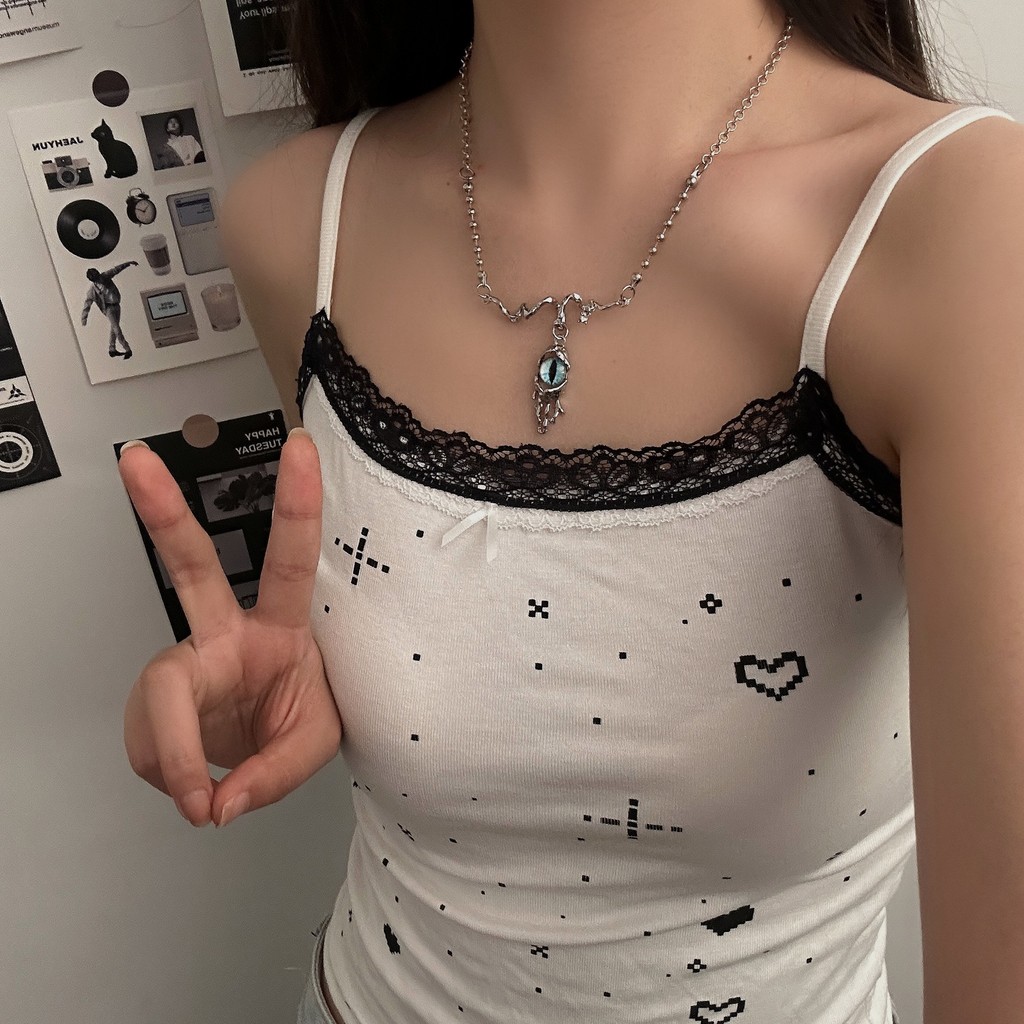 Y2k Punk Demon Eye Choker | สร้อยคอคอโบนไม่สมมาตรของไซเบอร์ชาวเยอรมัน | เครื่องประดับ Harajuku Alt L