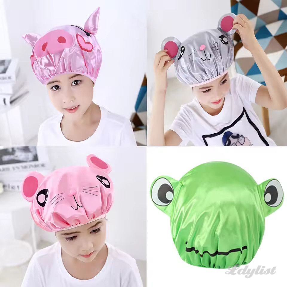 ღ หมวกอาบน้ำกันน้ำลายการ์ตูนเด็ก 2 ชั้น หมวกอาบน้ำเด็กป้องกันหูน่ารัก