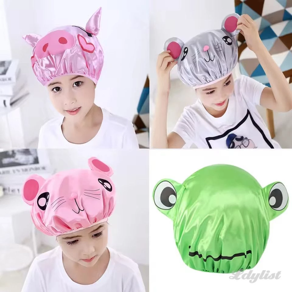 ღ หมวกอาบน้ำกันน้ำลายการ์ตูนเด็ก 2 ชั้น หมวกอาบน้ำเด็กป้องกันหูน่ารัก
