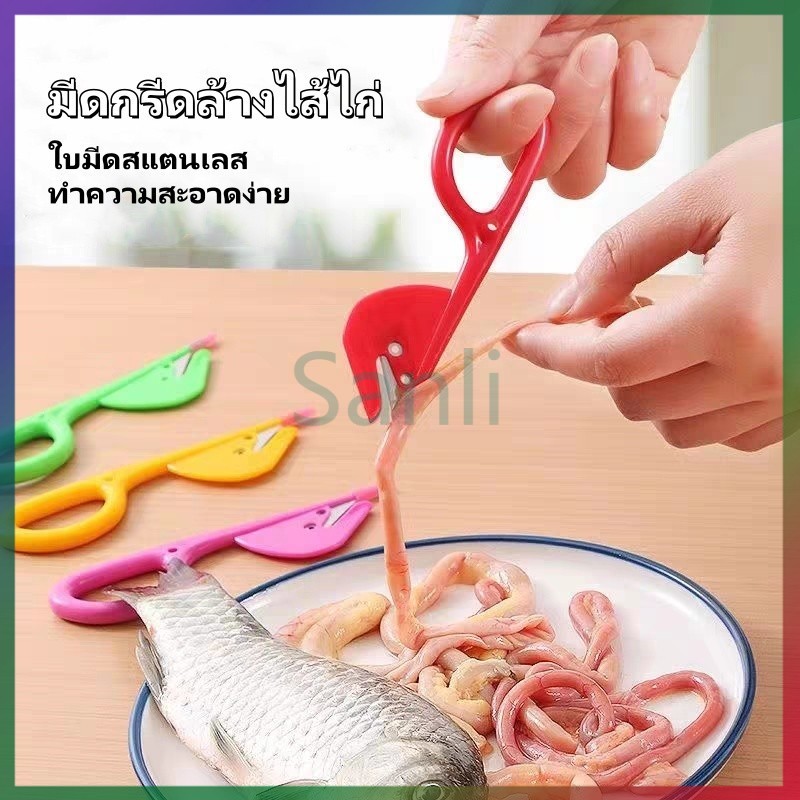Sanli ที่ตัดลำไส้ไก่สแตนเลส มีดกรีดล้างไส้ไก่ สีสุ่ม, เหมาะสำหรับการตัดลำไส้ไก่, เป็ด และห่าน