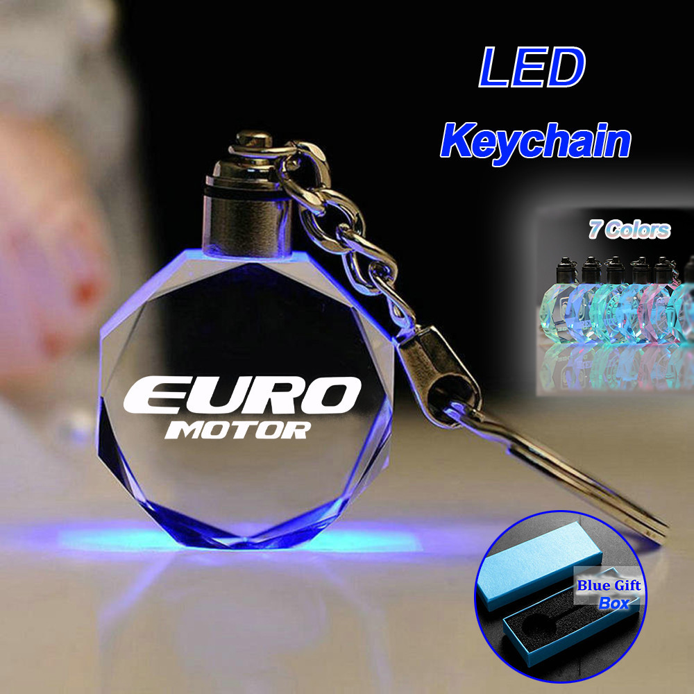 Euro MOTOR KeyChain ไฟ LED 7 สีคริสตัล KeyRing สําหรับรถจักรยานยนต์กุญแจรถจี้อุปกรณ์เสริม