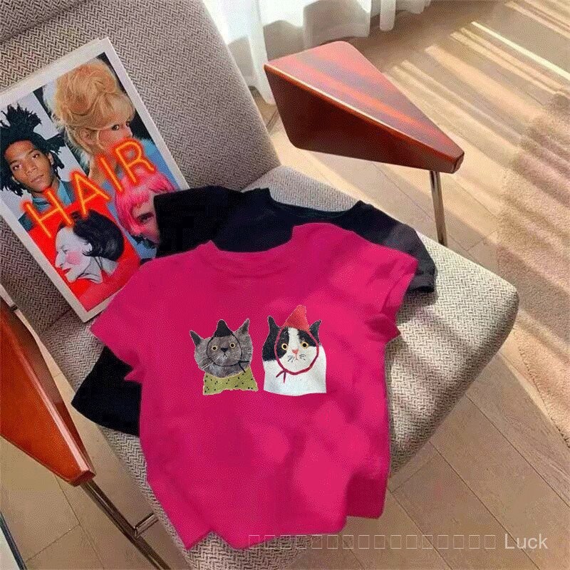 2025 เสื้อยืดผ้าฝ้ายแท้สำหรับเด็กผู้หญิง แขนสั้นหลวม แขนสั้นแบบครึ่งแขน ท็อปลำลองอเนกประสงค์ - รูปที่ 4