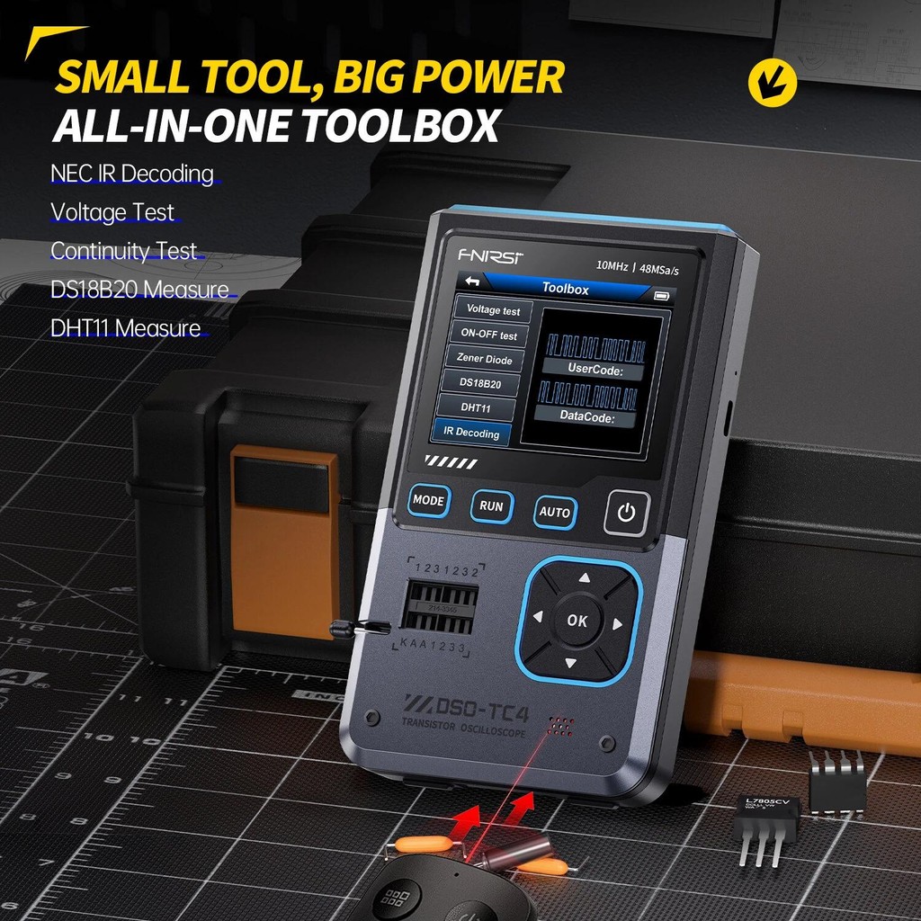 FNIRSI DSO-TC4 3-in-1 Oscilloscope สัญญาณเครื่องกําเนิดไฟฟ้าเครื่องทดสอบทรานซิสเตอร์ 48MSa/s 10MHz B