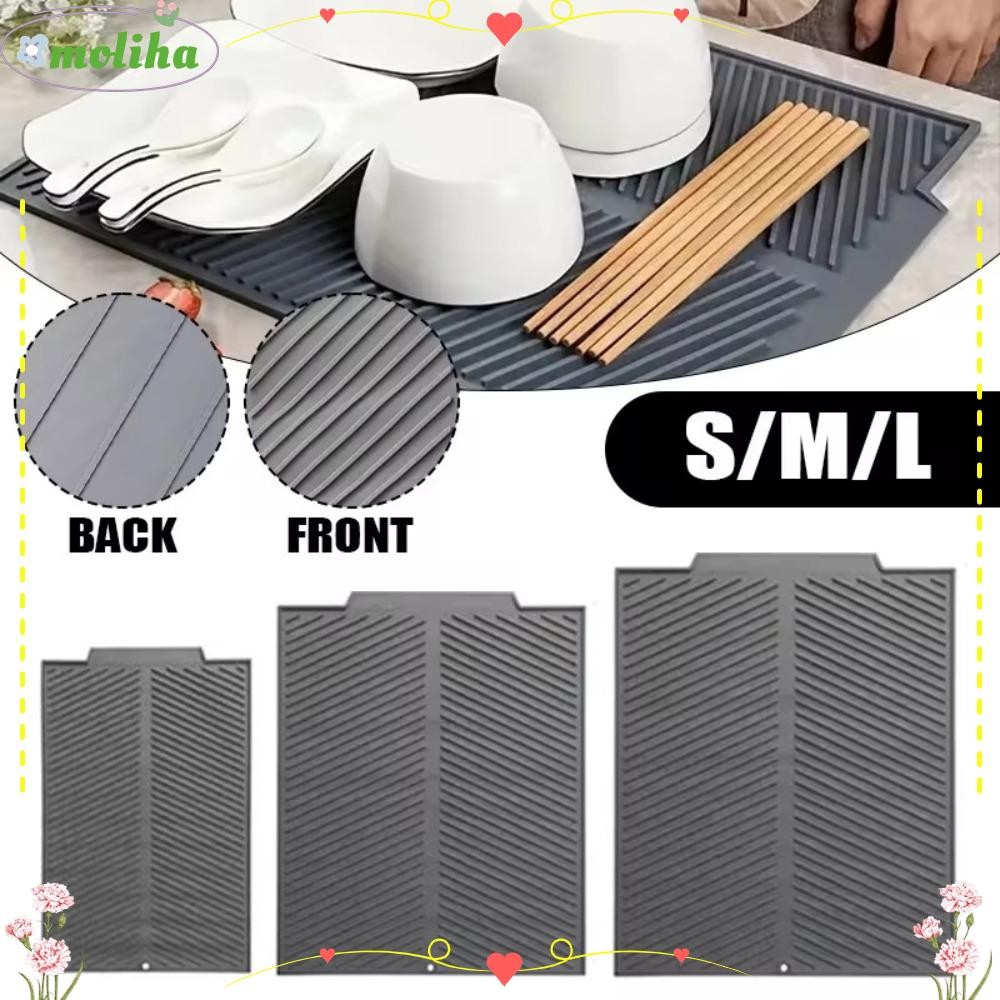 MOLIHA Draining Board Mat,ซิลิโคนS/M/Lแผ่นกรองน้ํา,พับยกขอบแผ่นอบแห้งจานDraining Matอุปกรณ์ครัว
