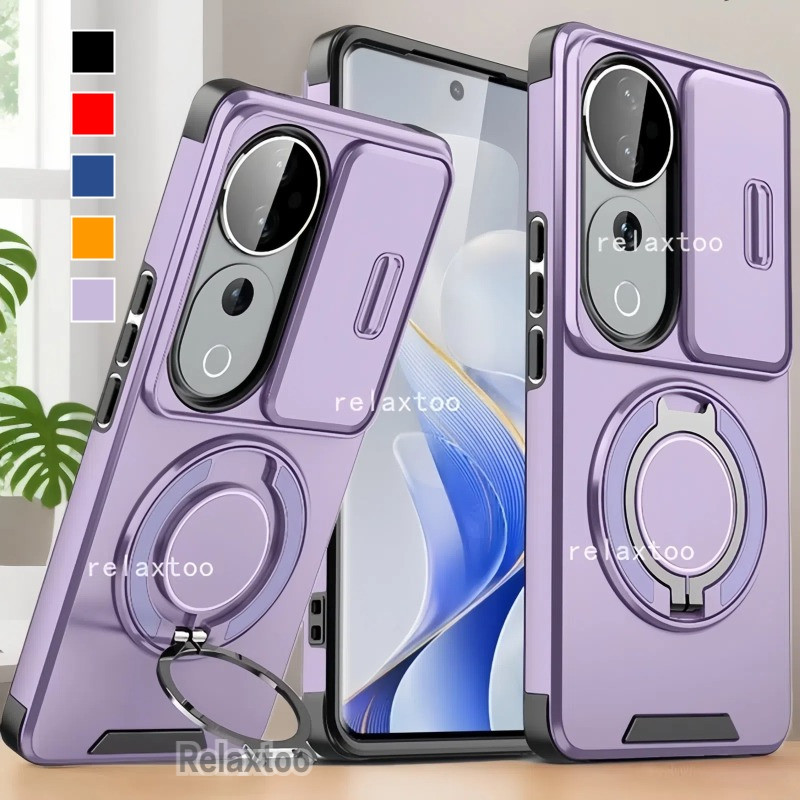 สําหรับ VIVOV40 VIVO V40 Pro Lite V40Pro V40Lite V 40Pro 5G กันกระแทก Hard เคสโทรศัพท์โลหะเกราะแหวนวงเล็บ Stent กลับ Push เลนส์กล้องความเป็นส่วนตัวปกป้องผู้ถือปกหลัง