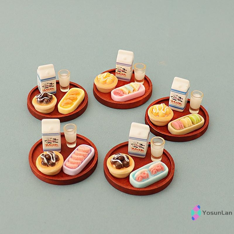 YosunLan] 5PCS 1:12 Dollhouse Miniature จําลองนมรุ่น Egg Tart บิสกิตชุดเครื่องประดับ DIY ตกแต่งของเล่นฉากแผ่นอาหารอุปกรณ์เสริมใหม่