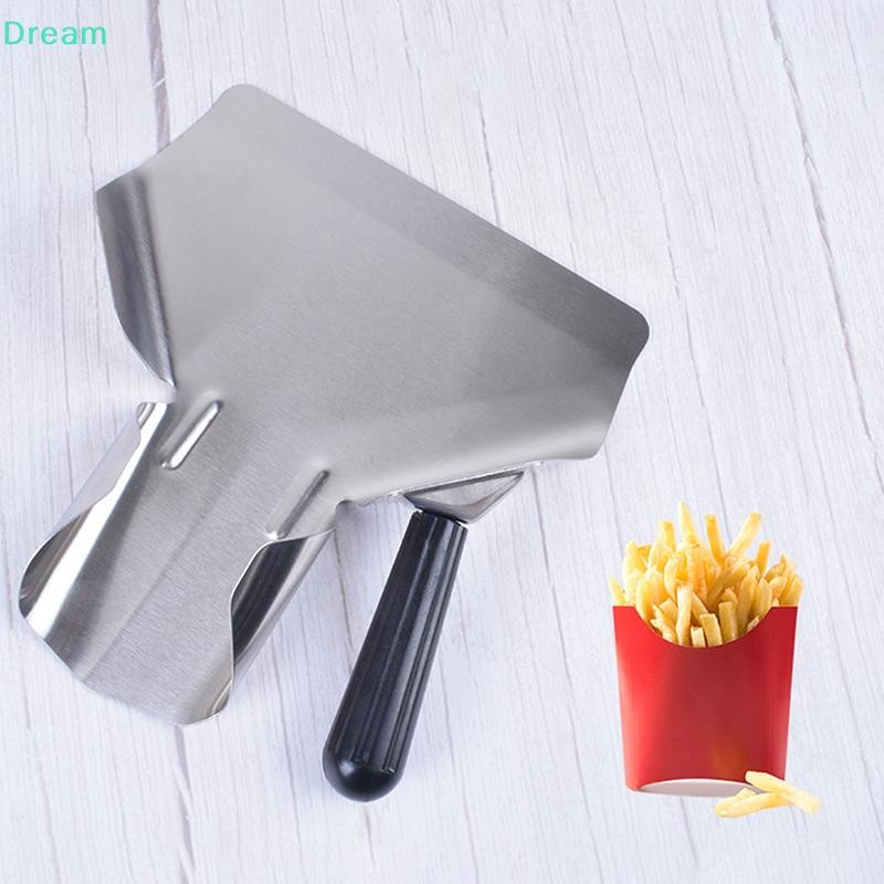 <Dream> 1Pcชิปตักอาหารพลั่วสแตนเลสครัวเครื่องมือพลั่วFry Burgerบรรจุภัณฑ์เครื่องมือเดี่ยว/คู่จับGripลดราคา