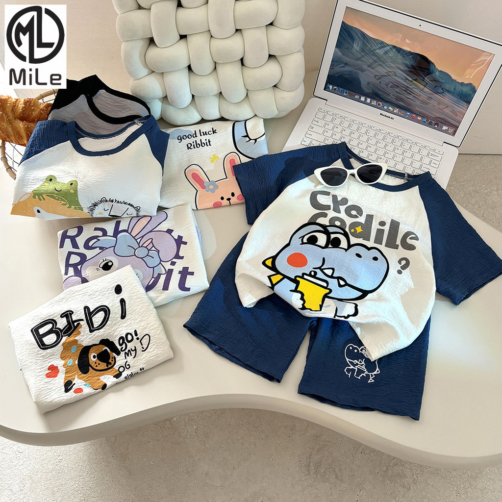 [ML] 80-130 ซม.เด็กฤดูร้อนกางเกงขาสั้นแขนสั้นชุดเด็กชาย Cloud Cotton การ์ตูนชุดนอนลําลองเด็กผู้หญิงน่ารัก Homewear