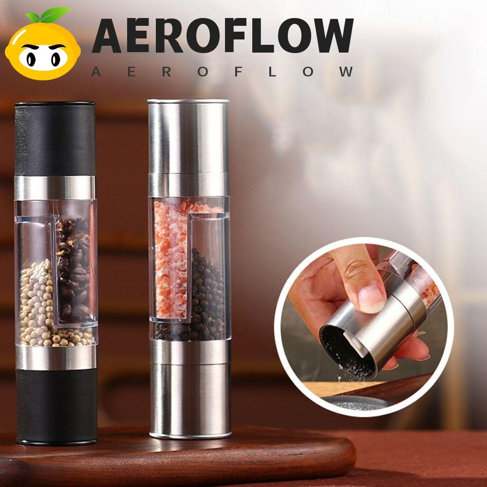 AEROFLOW เครื่องบดพริกไทยแบบแมนนวล, โรงสีเครื่องเทศเกลือทะเลสองหัวแบบปรับได้, ย้อนยุค 2 in 1 เติมโรงสีพริกไทยที่มองเห็นได้ทําอาหารปรุงรส