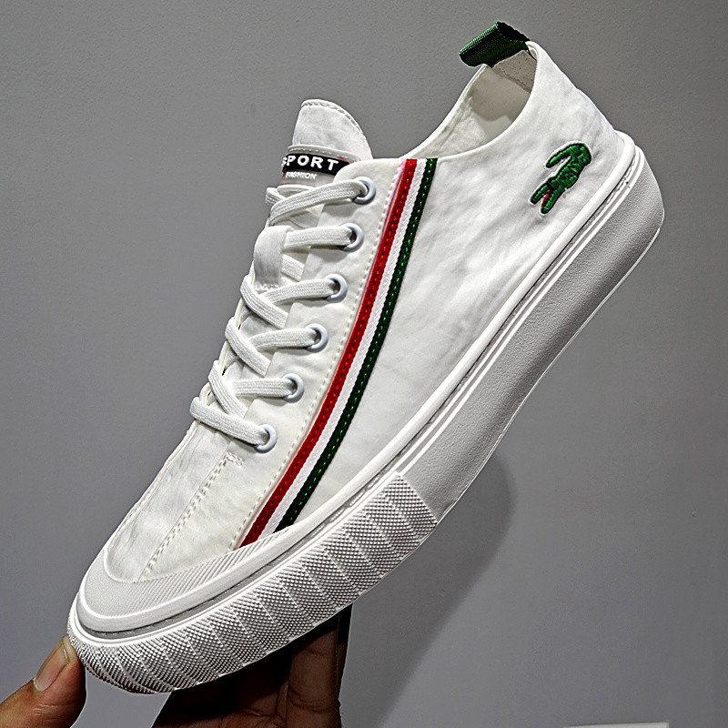 ผ้าใบระบายอากาศจระเข้ปักรองเท้าลําลองรองเท้าผ้าใบผู้ชายสีดํา4.21