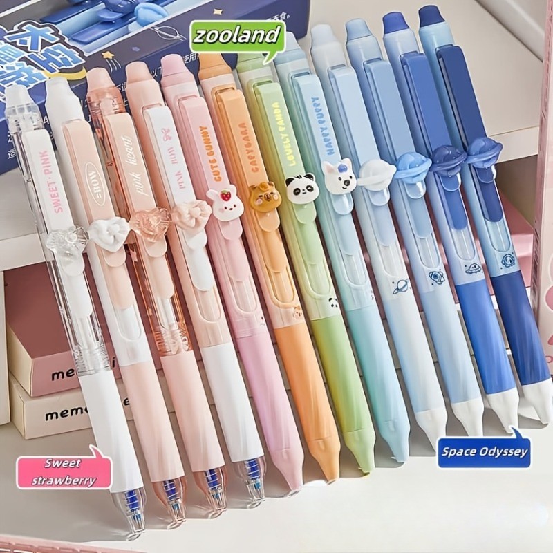 4ชิ้น ดัน ประเภท ลบได้ ปากกาเจลชุดแห้งเร็ว0.5มิลลิเมตรหมึกสีน้ําเงินและสีดําปากกาน่ารักนักเรียนเครื่องเขียน