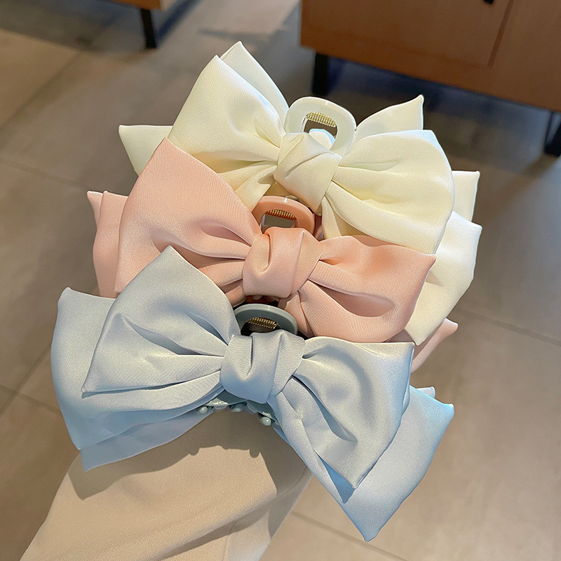 Bowknot Hair Claw ผู้หญิง Elegant ซาตินโบว์คลิปผม Vintage ซาติน Crab Hairpin สาวอุปกรณ์เสริมผม - รูปที่ 4