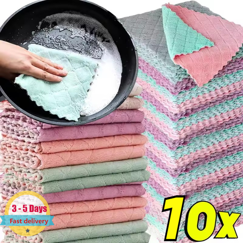 [3-5 วันมาถึง] 2/5/10 ชิ้นผ้าครัวดูดซับซุปเปอร์ 25x15 ซม. | ผ้าขนหนูล้างจานไฟเบอร์ละเอียดพิเศษสําหรับจานเครื่องมือทําความสะอาดที่ไม่ทําให้เกิดรอยขีดข่วนพร้อมคุณสมบัติแห้งเร็ว