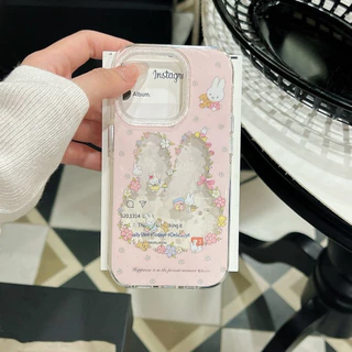 การ์ตูนน่ารักกระต่ายน้อยสีสันดอกไม้ เคส IPhone 11 14 16 17 15 12 13 Pro Max 8Plus X 7Plus XR 15 14 Plus XS Max SE2020