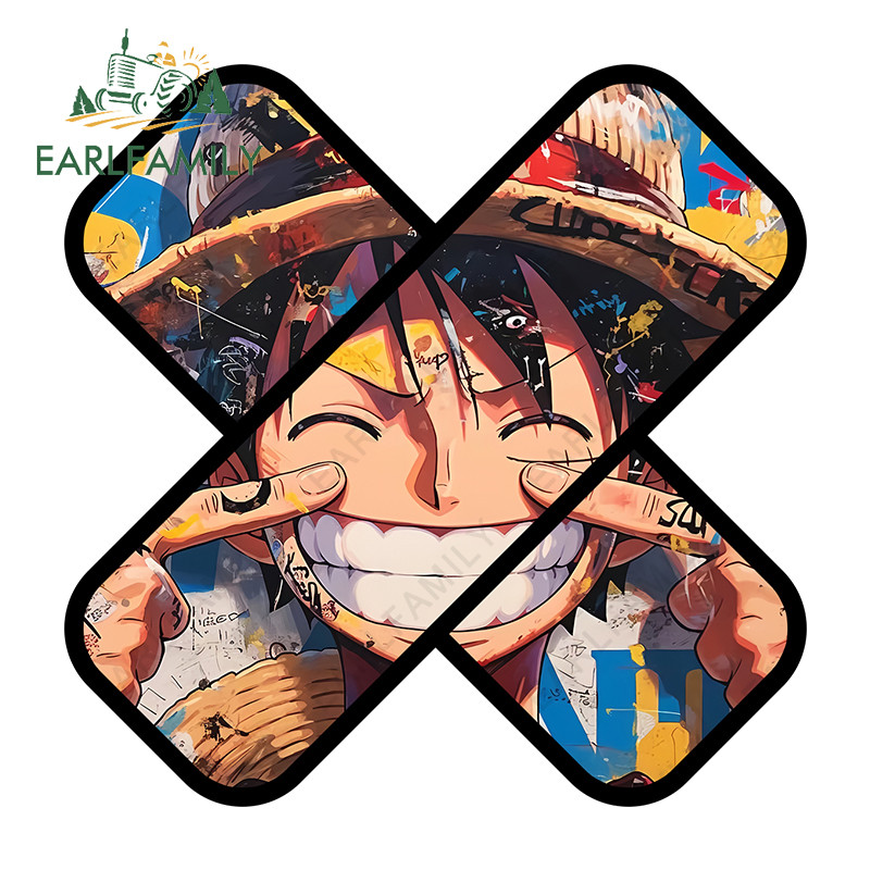 EARLFAMILY One Piece อะนิเมะ X รูปร่างรถสติกเกอร์บุคลิกภาพกันน้ํา Scratch-Proof Decals เหมาะสําหรับรถจักรยานยนต์กระดานโต้คลื่นแล็ปท็อป Windows รถบรรทุก