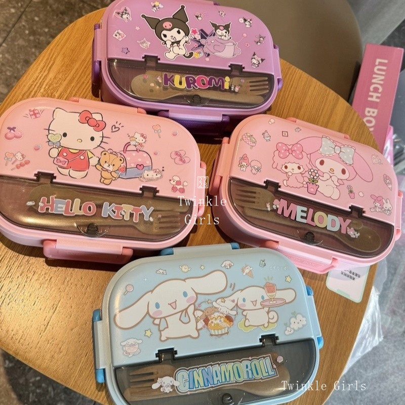 【บนโต๊ะอาหารฟรี】 Kuromi Cinnamoroll กล่องข้าว กล่องอาหารกลางวันสแตนเลส304กล่องอาหารกลางวันแบบถอดได้3ช่องความจุขนาดใหญ่ คุโรมิ Hello Kitty My Melody กล่องอาหารกลางวันน่ารักสำหรับนักเรียนเด็ก