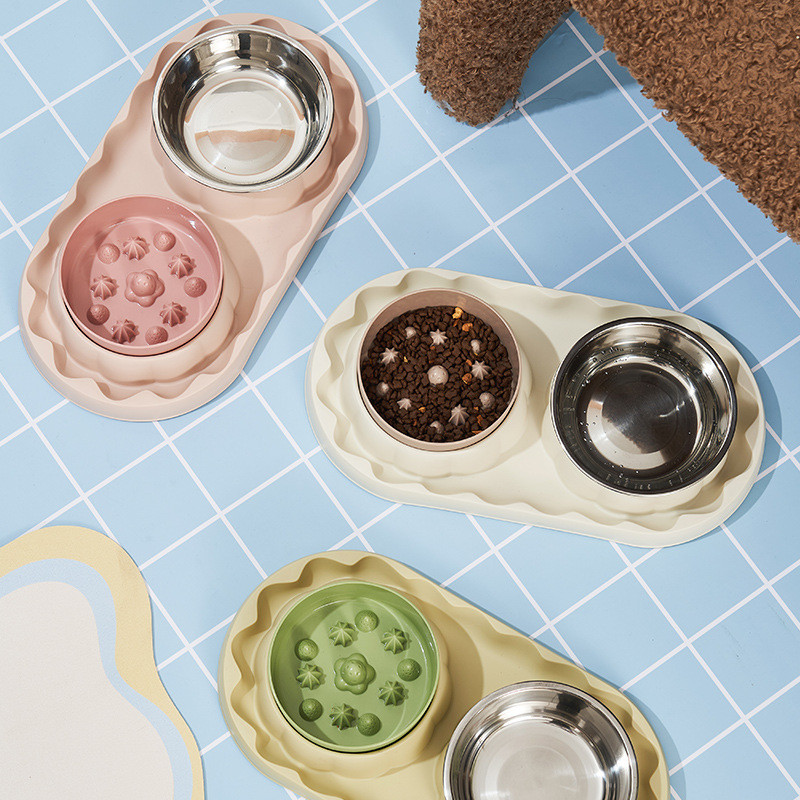 ชามอาหารแมว ชามสแตนเลส 2ชั้น ป้องกันการสำลัก อาหารช้า ความจุขนาดใหญ่ มีขอบยางกันลื่น ชามใส่อาหารสำหรับสัตว์เลี้ยง - รูปที่ 6