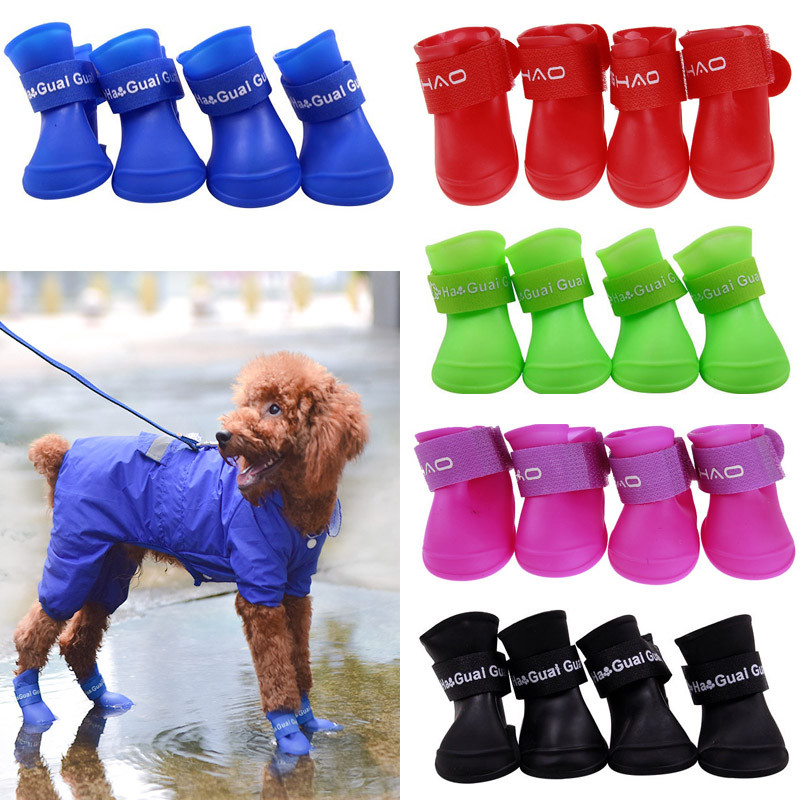4 ชิ้นสัตว์เลี้ยง WaterProof Rainshoe Anti-slip ยาง Boot สําหรับขนาดเล็กขนาดกลางขนาดใหญ่สุนัขแมวกลางแจ้งรองเท้าสุนัขข้อเท้ารองเท้าสัตว์เลี้ยงอุปกรณ์เสริม