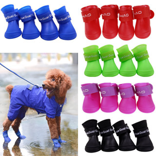 4 ชิ้นสัตว์เลี้ยง WaterProof Rainshoe Anti-slip ยาง Boot สํา…