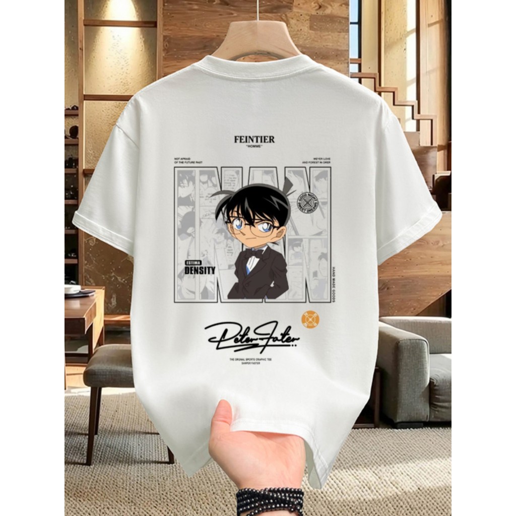 แอนิเมชั่นญี่ปุ่น < นักสืบโคนัน > พิมพ์ลาย เสื้อยืด ผ้าฝ้ายแท้ คอกลมแขนสั้น สวมใส่สบาย ระบายอากาศ ไม่จํากัดเพศ