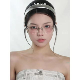 แว่นตาครอสไร้ขอบ Y2K สําหรับแต่งหน้าธรรมชาติหญิง