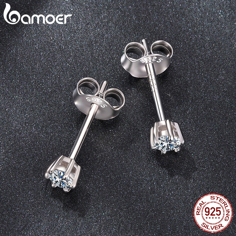 Bamoer ต่างหูเงินแท้ 925 หกง่าม Moissanite S รูปที่ 2