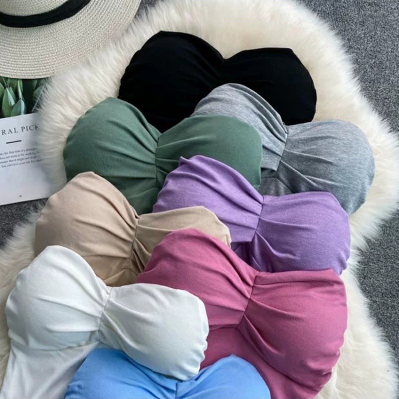 MUHANLU เกาะอกสายแซ่บ สายฝอ ใส่เที่ยวสวยๆ มีฟองน้ำดันทรง มีให้เลือก 8สี อกยืดได้ถึง36